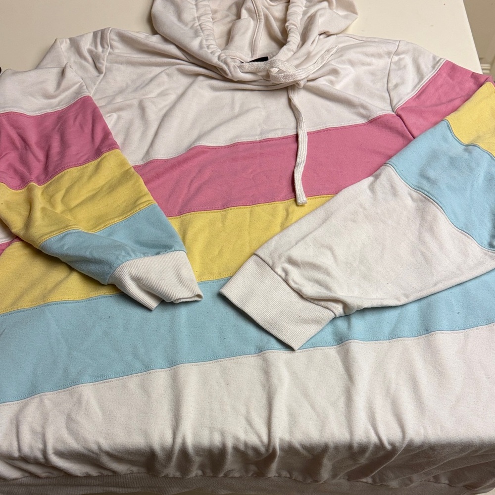 TORRID Pastel Striped Hooded Sweatshirt - Pink, Yellow, Blue, Cream 4X - Picture 1 of 3